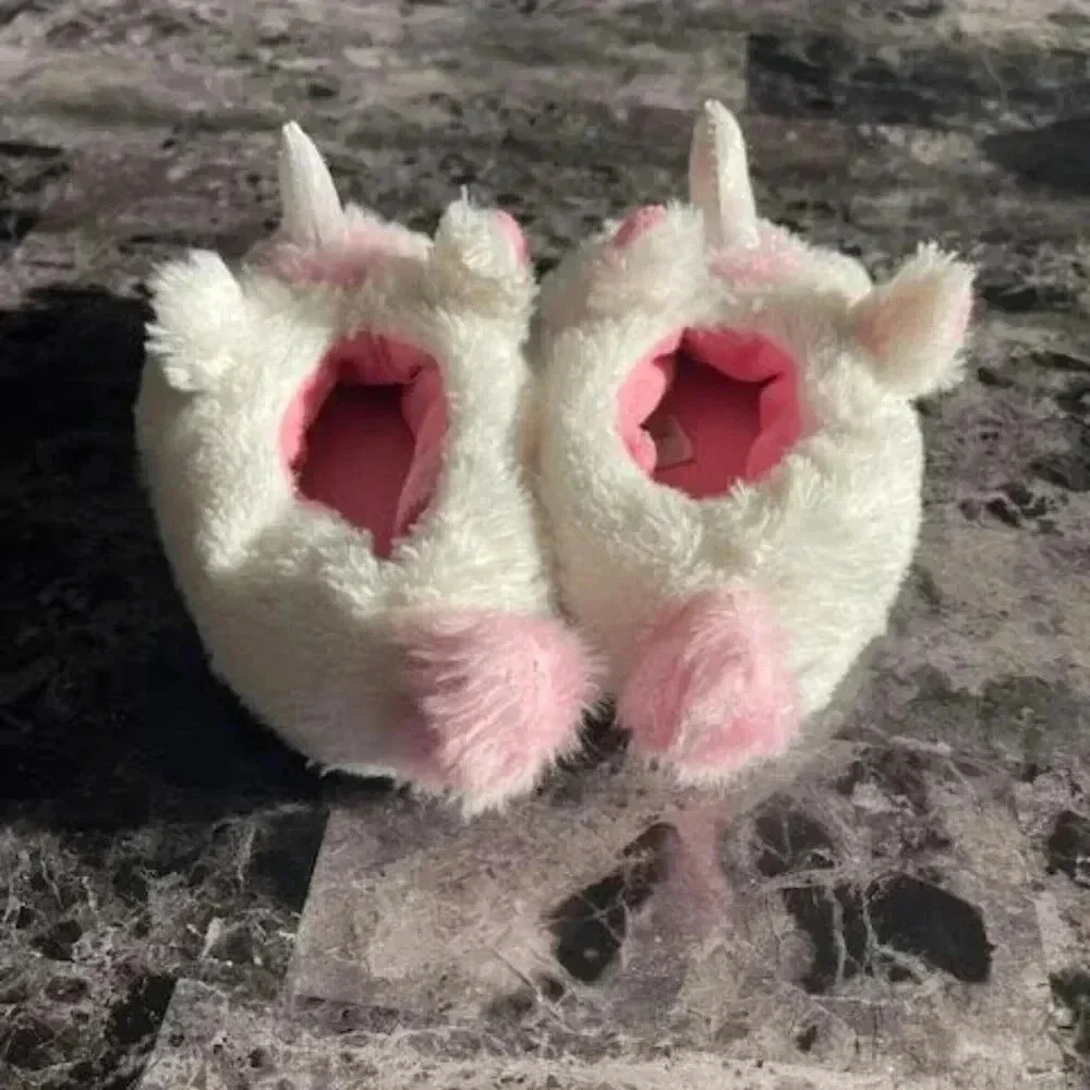 Toddler Unicorn House Shoes Size 6-7 White/Pink cotton lining Non-slip